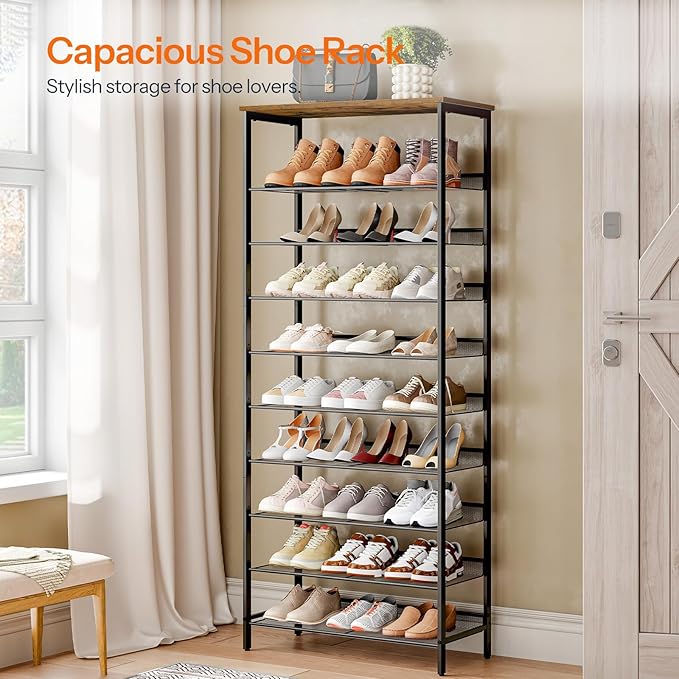 HOOBRO 10-Tier Shoe Rack, 29.5"L Shoe Shelf, Large Capacity Shoe Storage - Image 4