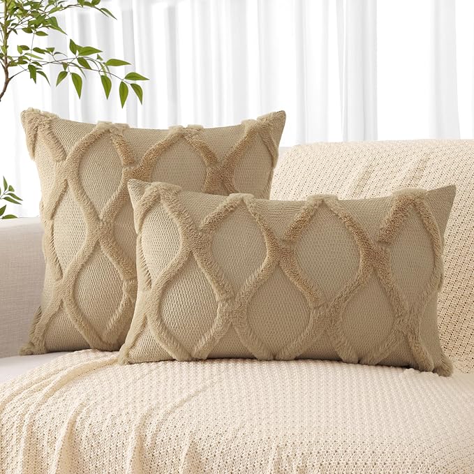decorUhome Throw Pillow Covers 26x26 Inch Set of 2, Soft Plush Faux Fur Wool - Image 4