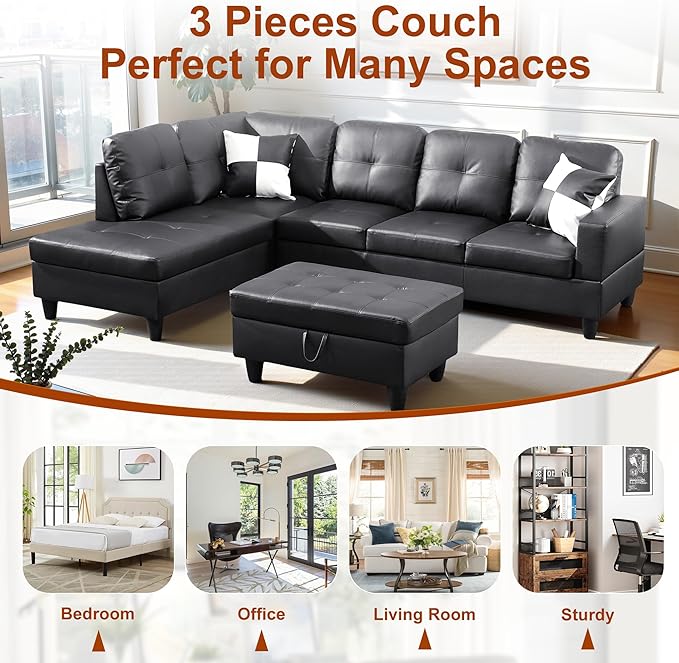Osparple L Shaped Couch Faux Leather Sectional Couches - Image 7
