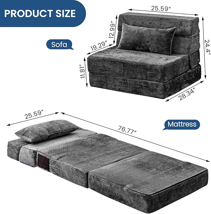 Folding Sofa Bed, Convertible Sleeper Chair - Image 2