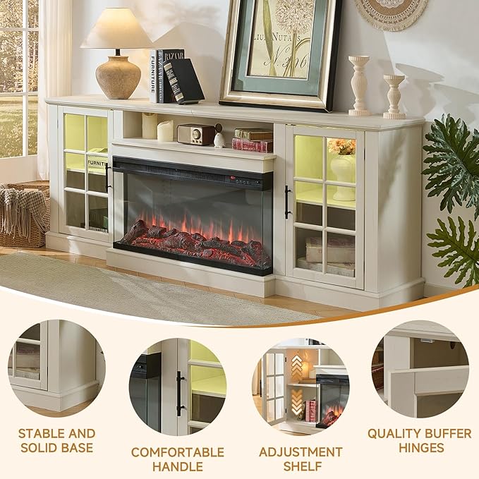 ROCKPOINT 3 Sided Glass 80" Fireplace TV Stand - Image 5