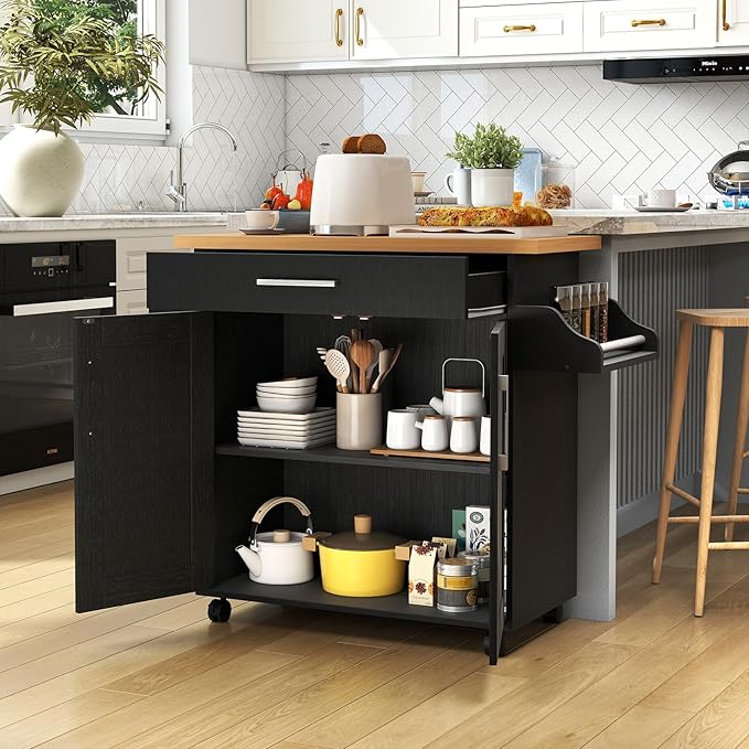 COSTWAY Kitchen Island On Wheels, Rolling Storage Trolley Cart - Image 2