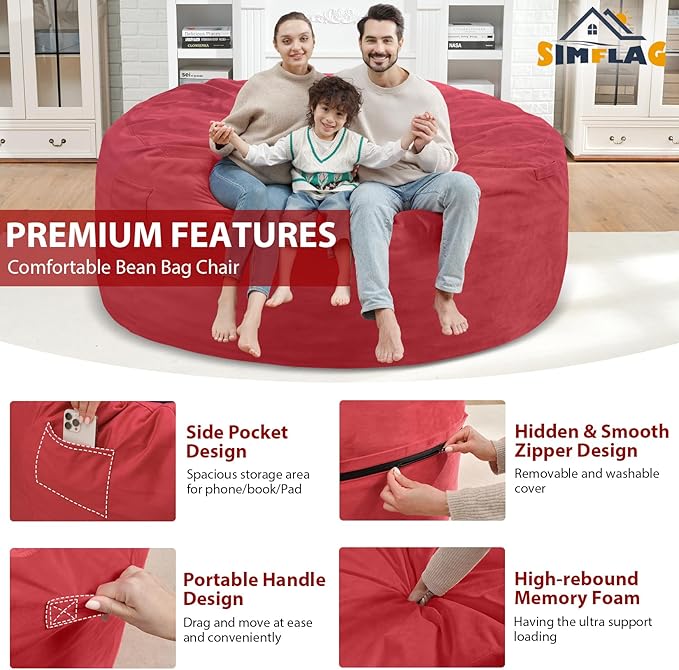 6FT Bean Bag Chair, Large Bean Bag Chairs - Image 4
