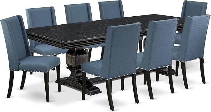 NKFL9-SBB-21-9-Piece Kitchen Table Set Consists of a Wooden Table and 8 Mineral - Image 2