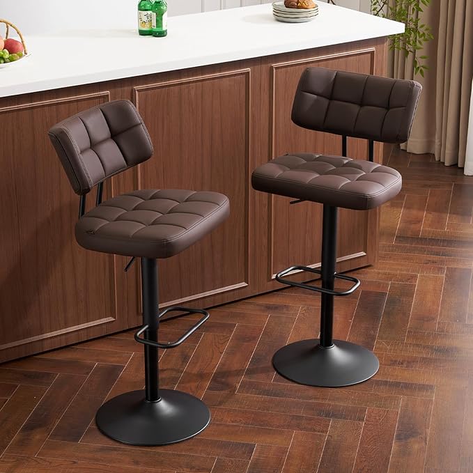 Furniliving Upholstered Bar Stools Set of 4, Faux Leather Swivel Bar Stools - Image 3