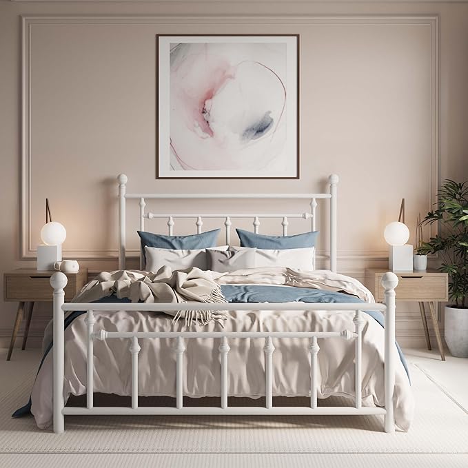 SHA CERLIN 14'' Full Size Metal Platform Bed Frame/Victorian Headboard and by SHACERLIN