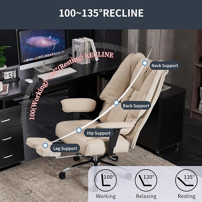 Big and Tall Office Chair 400lbs Wide Seat, Leather High Back Executive Office - Image 5
