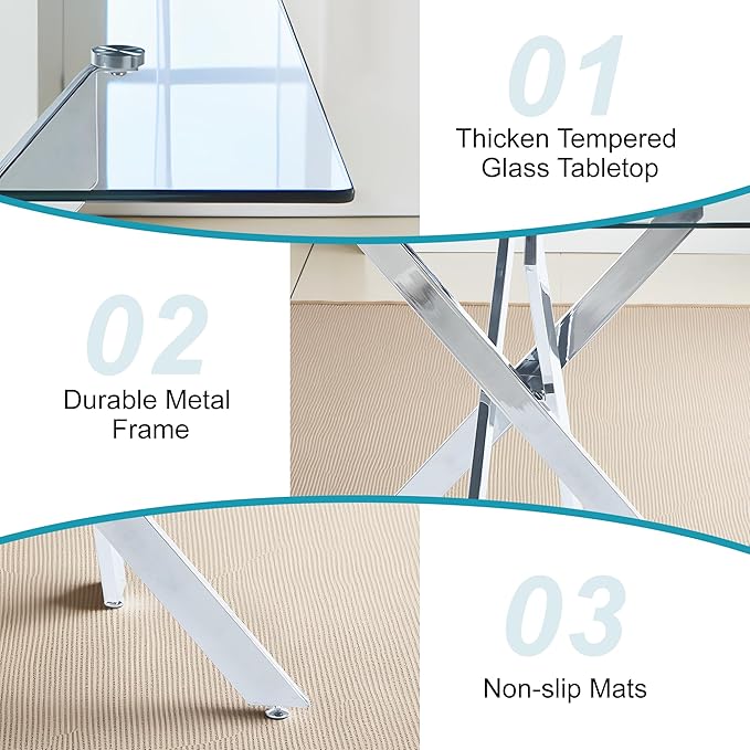 Dining Table for 4 Modern 35.43" Rectangular Glass Dining Table Kitchen & - Image 5