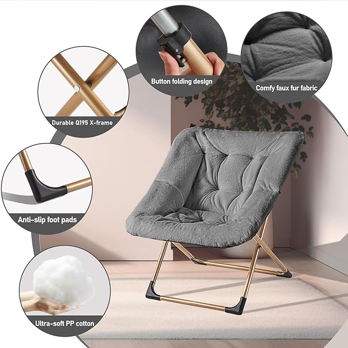 Comfy Oversized Saucer Chair, Soft Faux Fur Reading Lounge Chair - Image 5
