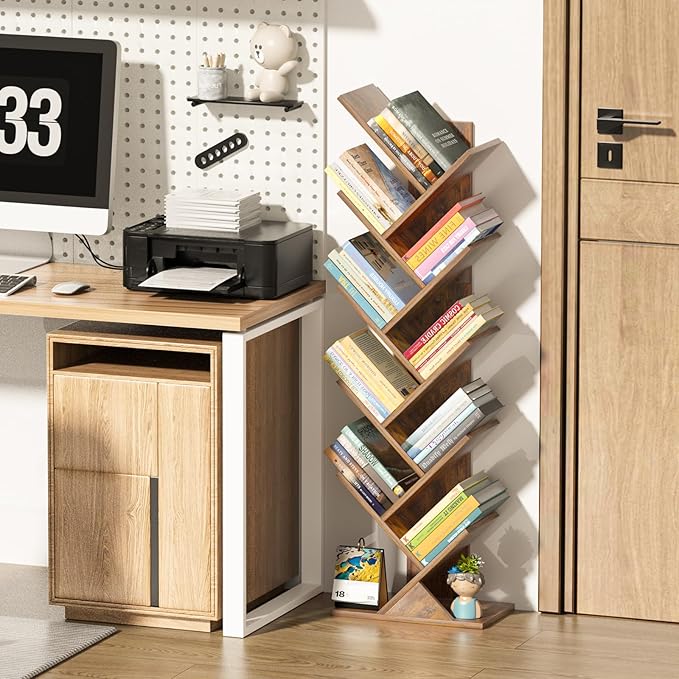 10 Tier Tree Book Shelf, Floor Standing Wood Bookshelf - Image 5