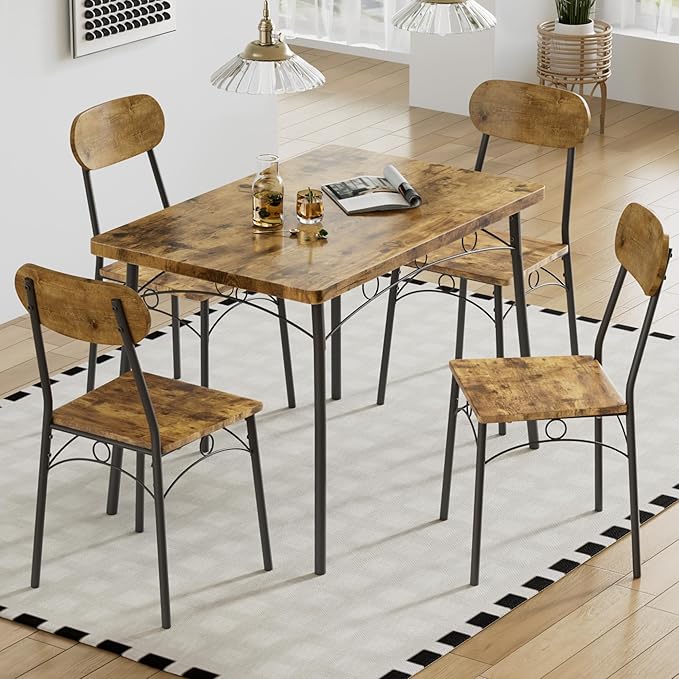 VECELO Dining Table Set for 4, 5-Piece Kitchen Table by VECELO