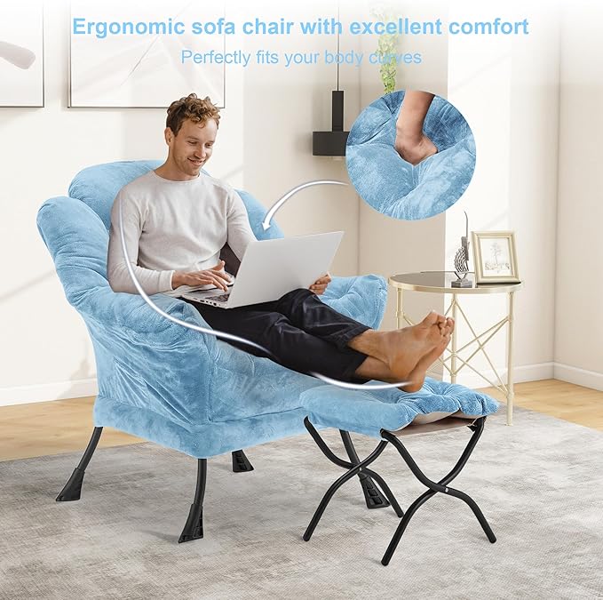 Fabric Lazy Chair with Ottoman, Oversized Upholstered Sofa Chair - Image 4
