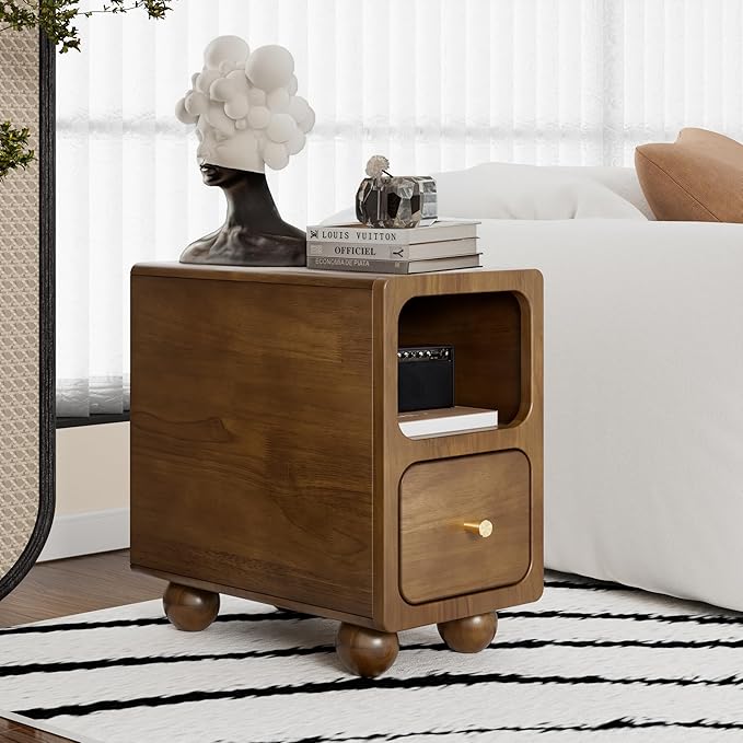 Small Narrow Nightstand with Drawers, Solid Wood Nightstand, Walnut Night Stand - Image 6