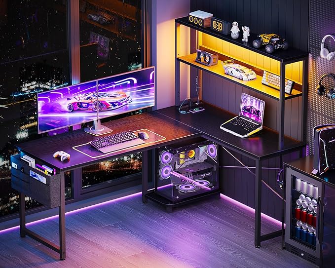 ODK 53 Inch L Shaped Desk with LED Lighting, Reversible Gaming Desk with Power - Image 2