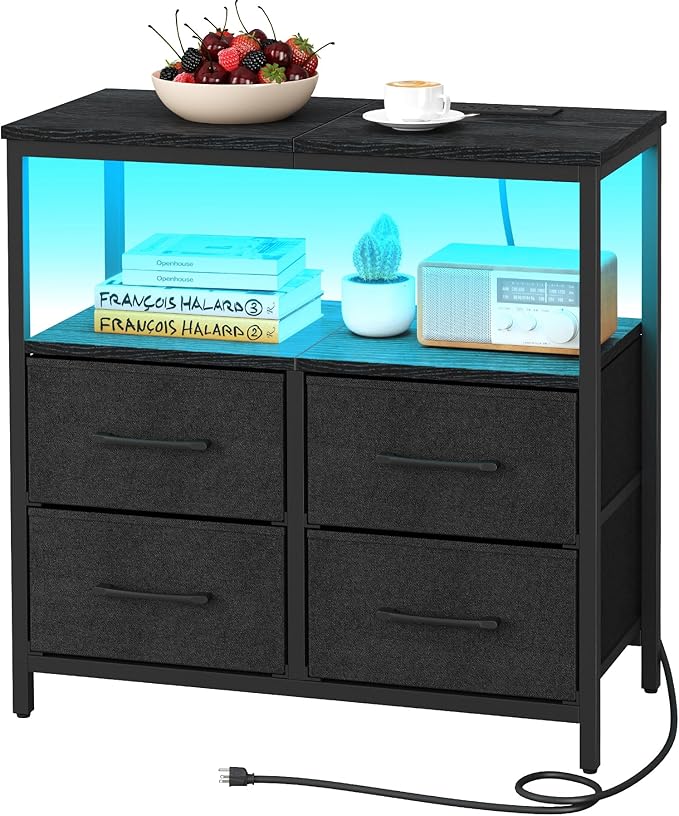 TUTOTAK LED Night Stand with Charging Station, Large Nightstand with USB and by WelcometotheTUTOTAKHome
