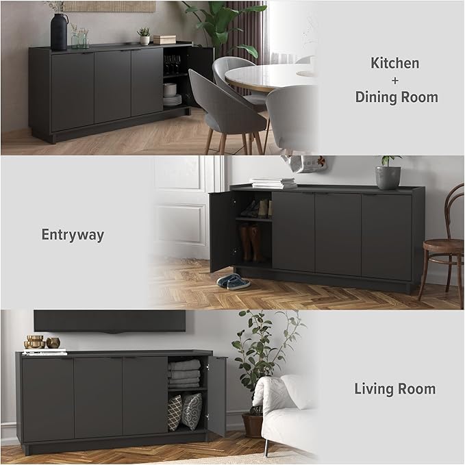 Prepac Simply Modern 4 Door Console Table Storage Cabinet, Buffet Cabinet - Image 6