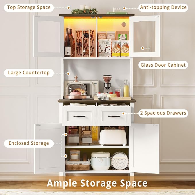 IRONCK 71" Pantry Cabinet with LED Lights and Charging Station, Tall Kitchen - Image 7