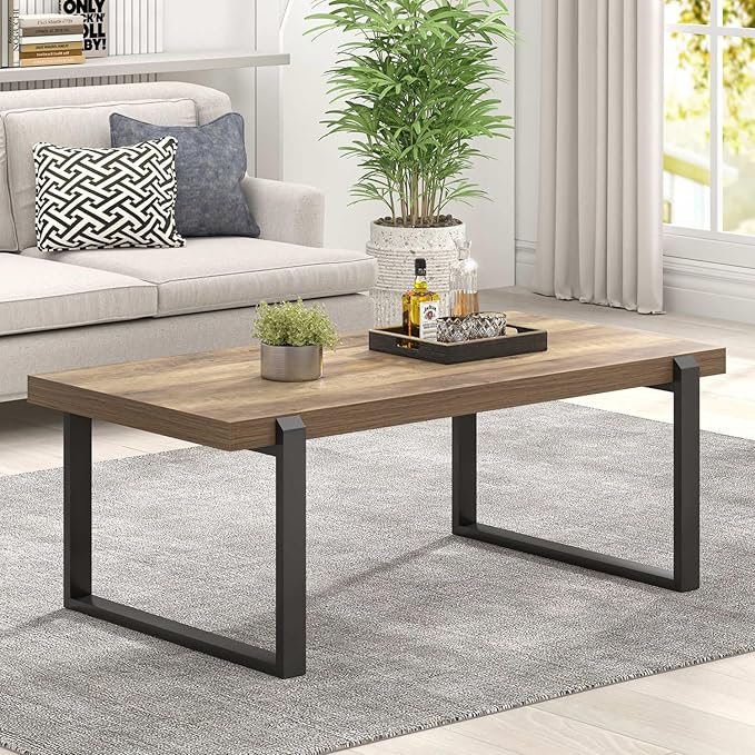 FOLUBAN Coffee Table, Modern Rustic Wood and Metal Center Table, Industrial - Image 3