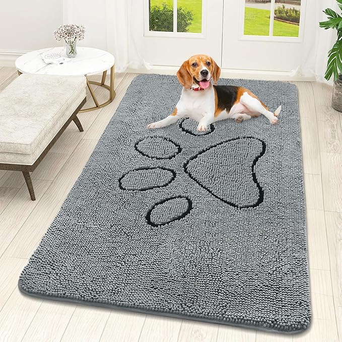 OLANLY Door Mat for Muddy Dog Paws 59x32, Ultra Absorbent Chenille Mud Doormat by OLANLY