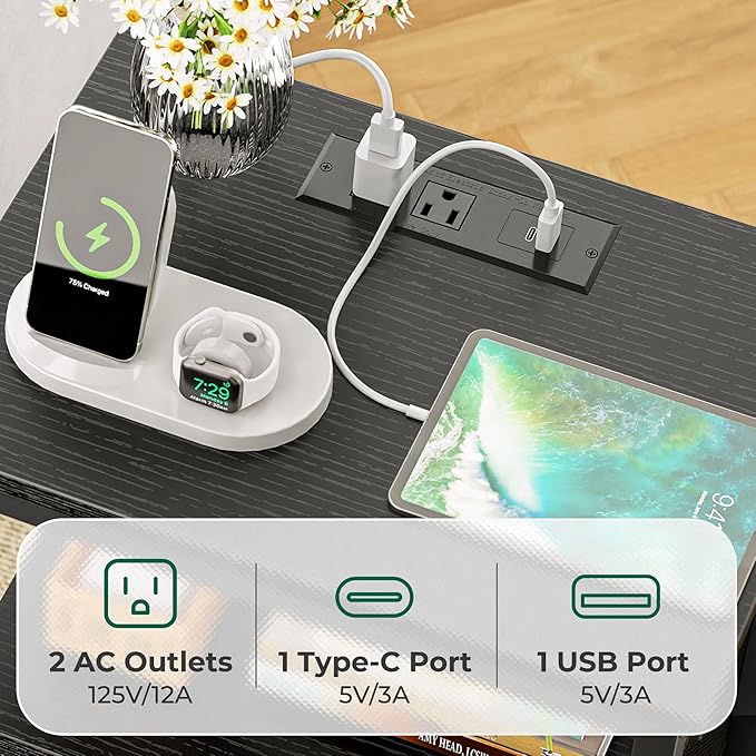 Huuger Night Stand with Charging Station, 4 Drawer Dresser - Image 5