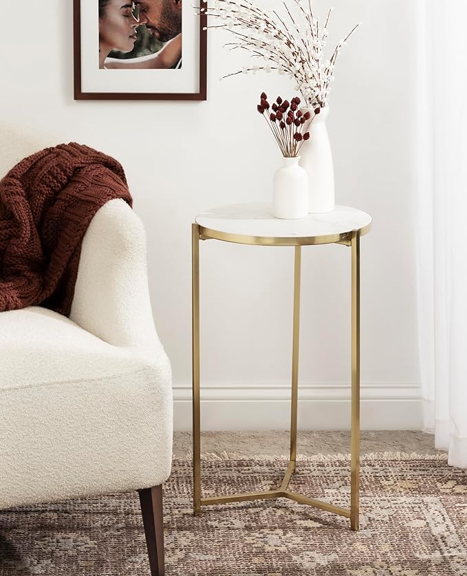 Kate and Laurel Aguilar Modern Round Side Table, Genuine Marble Nightstand - Image 2