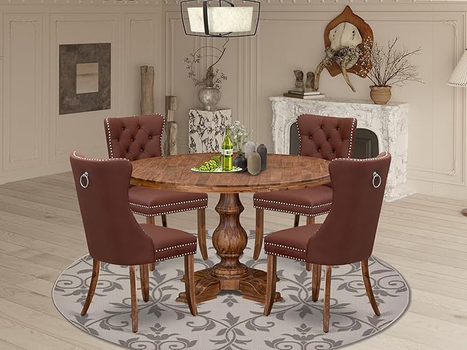 I5DA5-50N-26 5-Pc Kitchen Table Set Contain a Wooden Table and 4 Burgundy - Image 2