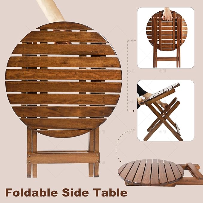 Outdoor Patio Side Table Round Small Wood End Table Folding Coffee Furniture - Image 5
