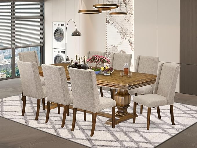 NKFL9-AWA-04-9-Piece Kitchen Table Set Includes a Kitchen Table and 8 Light Tan by LuxebyEastWestFurniture