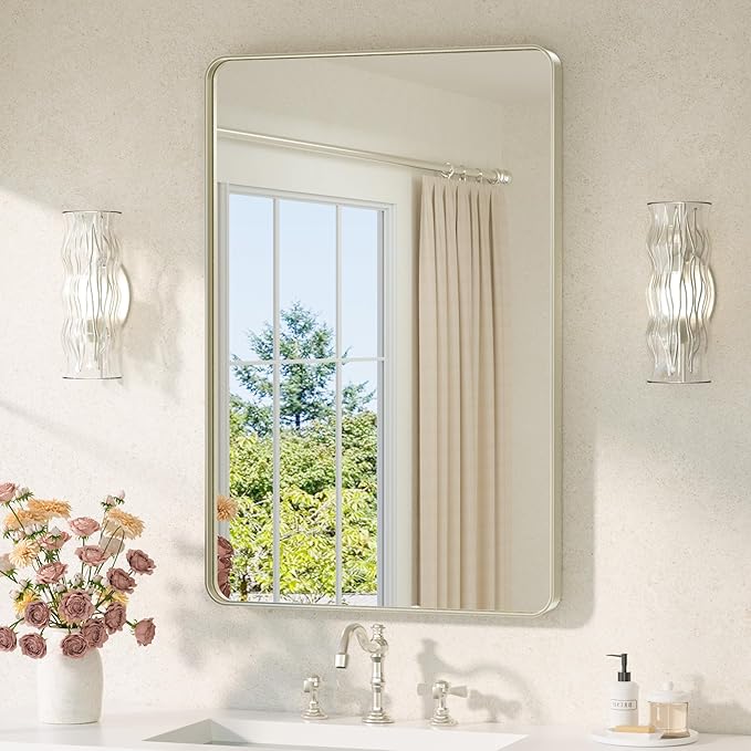 TETOTE Brushed Nickel Mirror for Bathroom 24 x 36 Metal Framed Vanity Mirror by TETOTE
