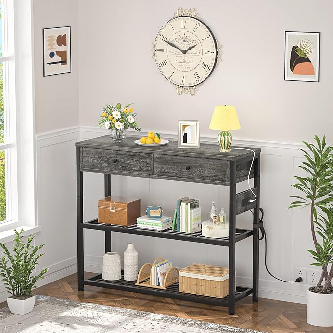 Ecoprsio Entryway Table with Outlets and USB Ports, Small Console Table with 2 - Image 2