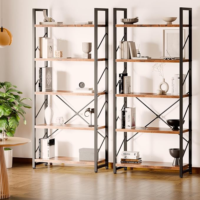 Shintenchi 5 Tiers Bookshelf, Classically Tall Bookcase Shelf, Industrial Book - Image 5