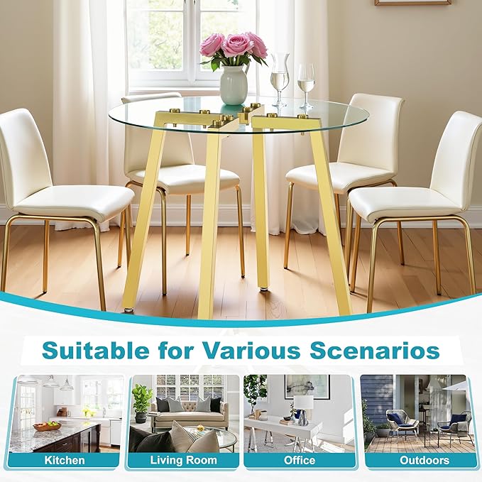 Round Dining Table for 4 Modern 36" Round Glass Dining Table Kitchen Table - Image 7