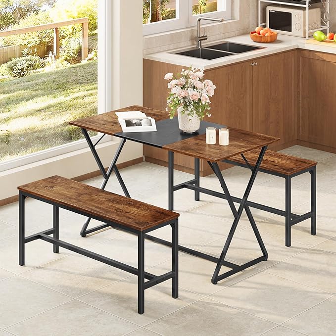 HOOBRO Dining Benches, Pair of 2 Industrial Kitchen Table Benches, Wooden - Image 8