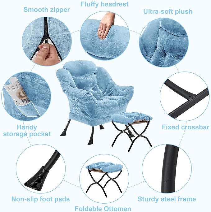 Fabric Lazy Chair with Ottoman, Oversized Upholstered Sofa Chair - Image 5