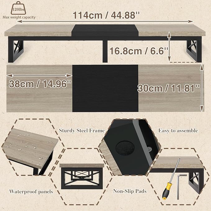 IBUYKE 45" Large TV Riser for 32-60 inch TV, Tabletop Short TV Stand - Image 6