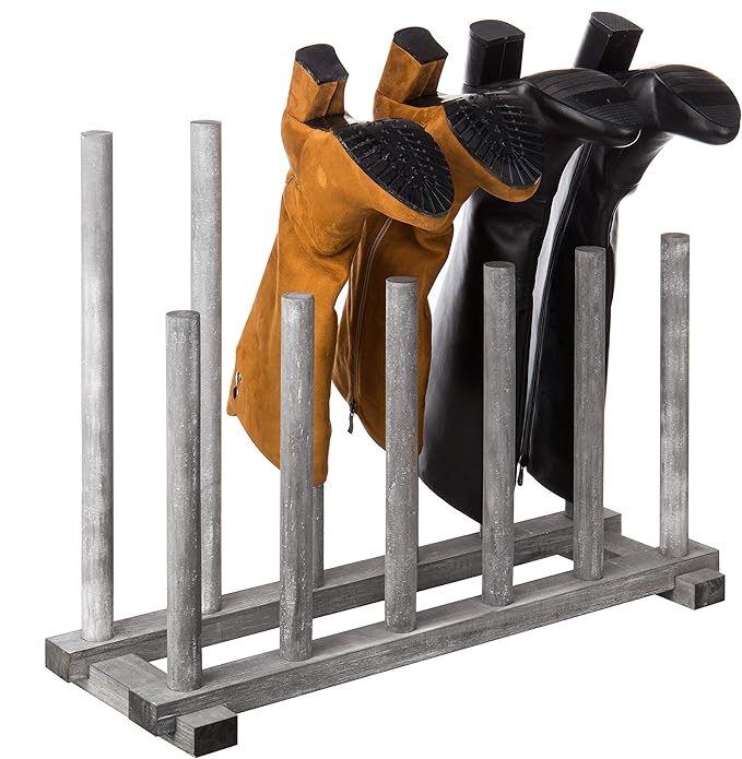 MyGift Coastal Graywashed Solid Wood Floor Standing Boot Holder Rack, Wooden by MyGiftHome