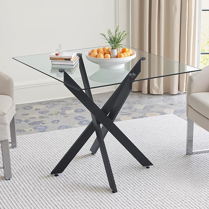 Dining Table for 4 Modern 35.43" Rectangular Glass Dining Table Kitchen & by LynginsCreativeLife