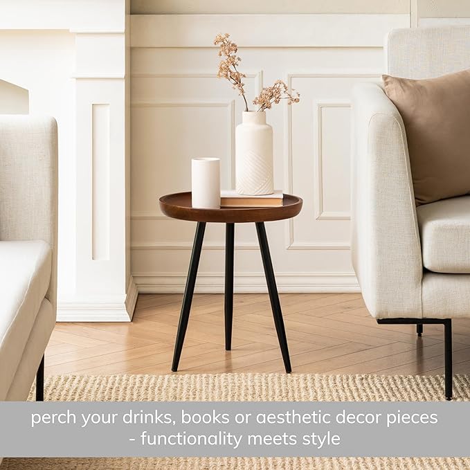 MH London Lydia Round Small End Table & Side Table Solid Wood, Walnut top - Image 2