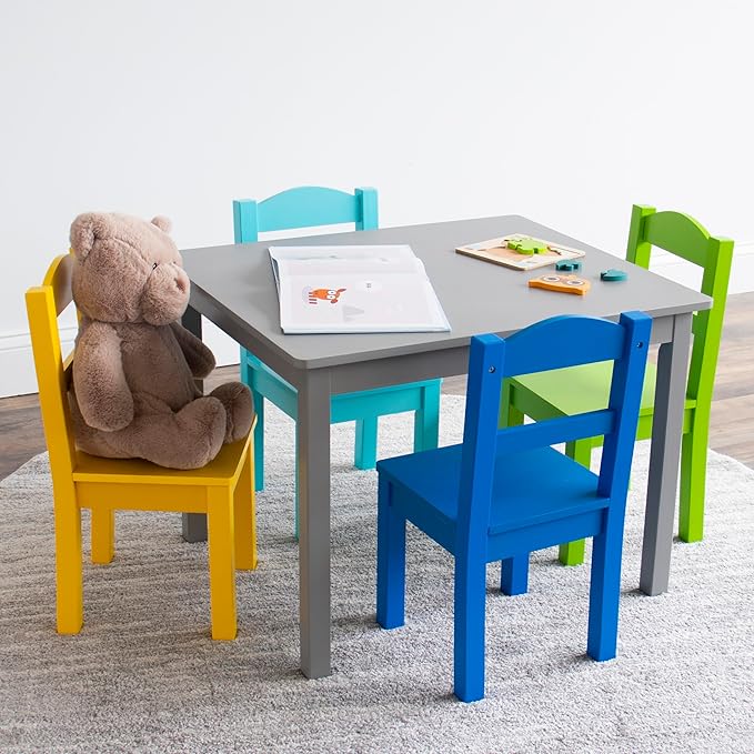 Humble Crew Kids Wooden Table and 4 Chairs Set, and Snack Time - Image 3