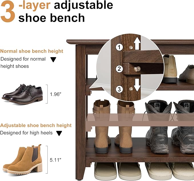 Wooden Storage Shoe Bench, Entryway Bench - Image 5