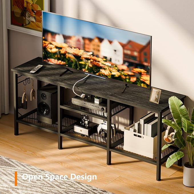 Furologee TV Stand with Power Outlets, Entertainment Center with Open Storage - Image 6