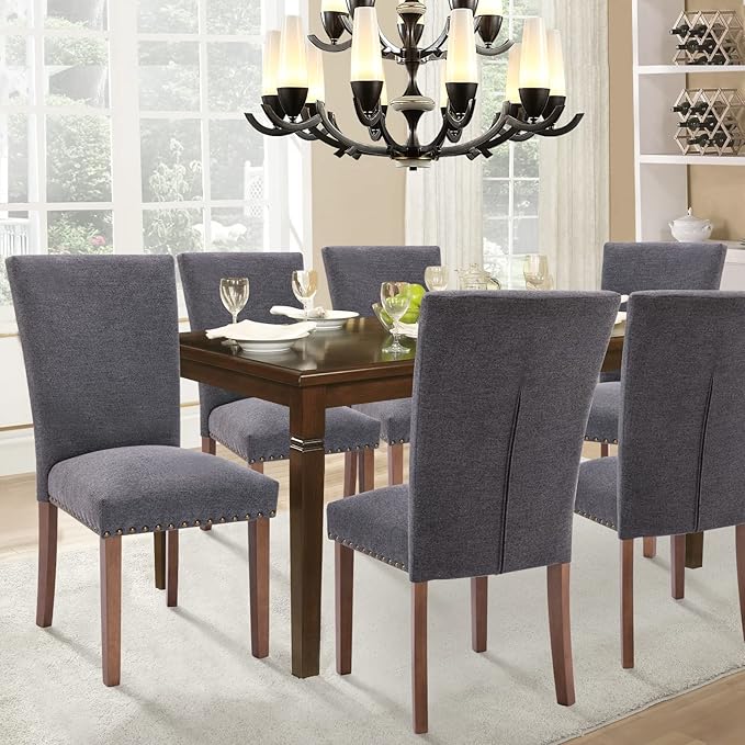 Parsons Dining Chairs Set of 4, Upholstered Nailhead Dining Room Kitchen Side - Image 2