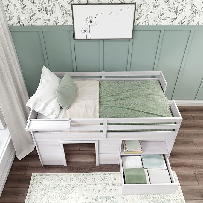 Max & Lily Loft Bed Twin Size, Solid Wood Low Loft Bed - Image 5