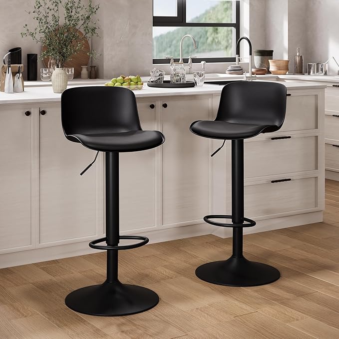 YOUTASTE Black Bar Stools Set of 2 Counter Height Bar Stool Upholstered by YOUTASTE