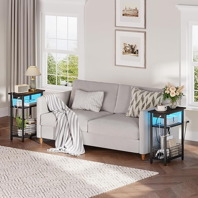 HOOBRO Narrow Side Table with Charging Station and LED Light, Small End Table - Image 9