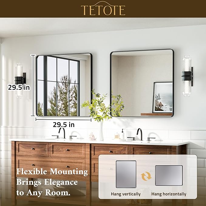 TETOTE Black Bathroom Mirror 30 x 30 Matte Black Metal Framed Vanity Mirror - Image 7