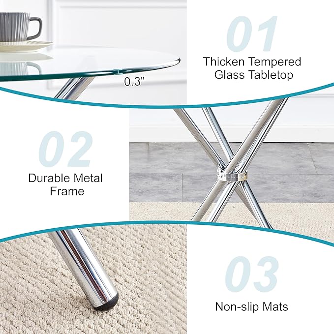 Kitchen Table for 2 Modern 36.6" Round Glass Table Small Tables - Image 5