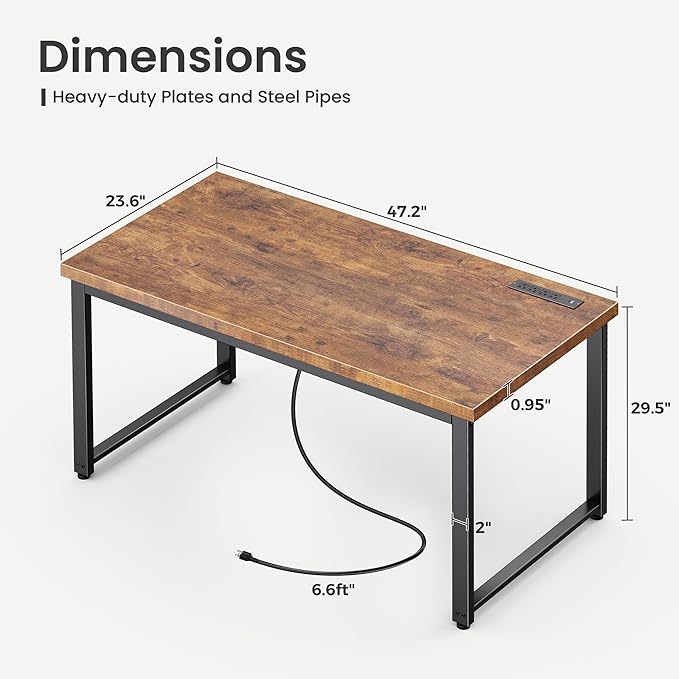 Huuger 48 x 24 inch Desk with Power Outlets & USB-C, Deeper & Thicker Desktop - Image 3