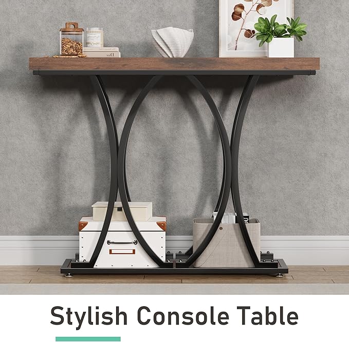 JUSTOGO 41.3" Industrial Entryway Table, Narrow Wood Sofa Console Table - Image 5