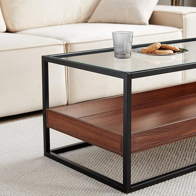 Shrine Glass Coffee Table, Glass and Wood Coffee Table, 39.2" D x 19.5" W x - Image 8